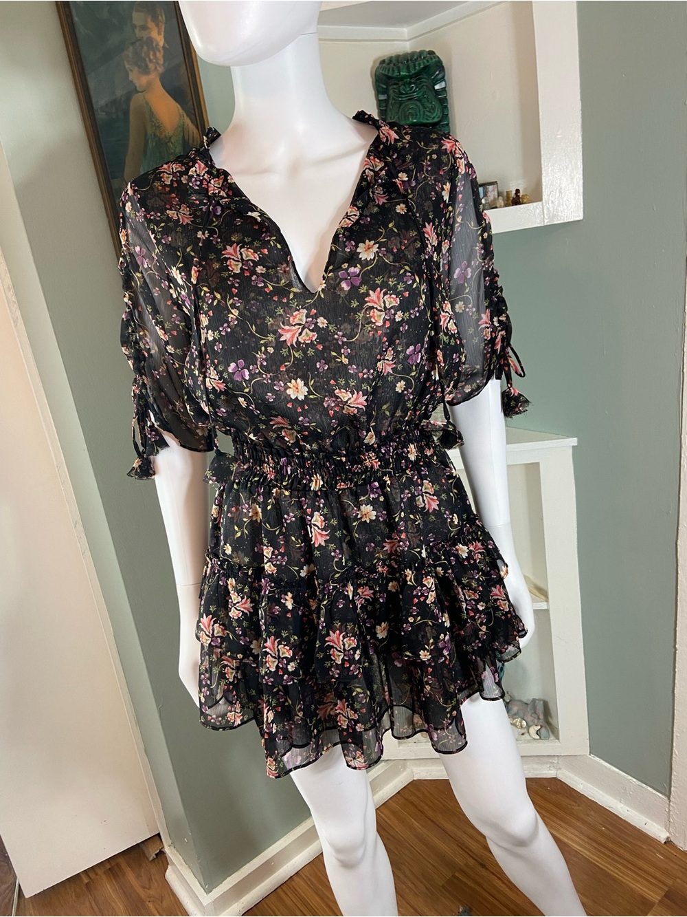 Misa Los Angeles Becca Dress Las Brisas Flora Floral Sheer Chiffon Small S